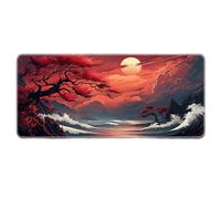 Japanese Style Nature Landscape Mouse Pad Non-Slip Rubber Gaming Keyboard Mousepad with Stitched Edges for Home Office