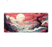 Japanese Style Nature Landscape Mouse Pad Non-Slip Rubber Gaming Keyboard Mousepad with Stitched Edges for Home Office