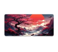 Japanese Style Nature Landscape Mouse Pad Non-Slip Rubber Gaming Keyboard Mousepad with Stitched Edges for Home Office