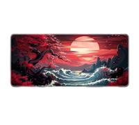Japanese Style Nature Landscape Mouse Pad Non-Slip Rubber Gaming Keyboard Mousepad with Stitched Edges for Home Office