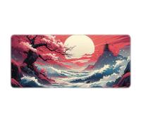 Japanese Style Nature Landscape Mouse Pad Non-Slip Rubber Gaming Keyboard Mousepad with Stitched Edges for Home Office