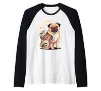 Japanese Style Pug Tattooed Chinese Pugs Tattoo Camiseta Manga Raglan