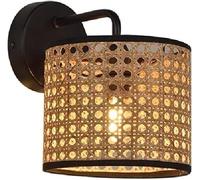 Japanese Style Rattan Hand-Woven Lamp with Iron Ceiling Tray Decorative Wall Mount Light Fixture for Living Room and Corridor