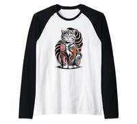 Japanese Style Scottish Fold Tattooed Coupari Tattoo Camiseta Manga Raglan