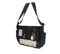 Japanese Styles - Bolso cruzado de nailon para entusiastas del anime y estudiantes, bolsa de hombro de gran capacidad para uso diario, Negro liso., 33×27×15cm