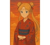 Japanese sunset: The cover captures the serene elegance of traditional Japanese art blended with modern anime aesthetics.