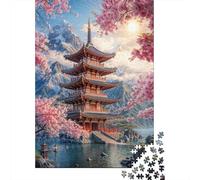 Japanese Temple Rompecabezas para Adultos Sakura Lake Landscape Decor 1000 Piezas Papel Reciclado para Adultos Rompecabezas Juego Educativo Y Desafiante 52x38cm/1000pcs