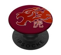 Japanese Tiger Red Flame Design For Men Year of The Tiger PopSockets PopGrip Adhesivo