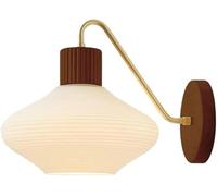 Japanese WABI-sabi Style Glass Wall Lamps with E26/E27 Base Solid Wood Wall Sconces Log Color Round Wall Light for Background Wall Living Room Clothing Corridor ?(Style 1)