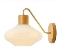 Japanese WABI-sabi Style Glass Wall Lamps with E26/E27 Base Solid Wood Wall Sconces Log Color Round Wall Light for Background Wall Living Room Clothing Corridor ?(Style 2)
