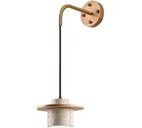 Japanese WABI-sabi Style Natural Stone Wall Lamps Creative Vintage Beige Wall Light with E26/E27 Base Solid Wood Wall Sconces for Home Decoration Living Room Corridor Coffee Shop(Style 2)