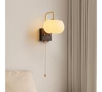 Japanese Wall Lamp, Warm 3-Color Light Changing Wall Lighting, E27 Wood Cream Style Acrylic Lampshade Wall for Bedroom Bedside Living Room Corridor Balcony with Wooden Base(Bro