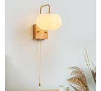 Japanese Wall Lamp, Warm 3-Color Light Changing Wall Lighting, E27 Wood Cream Style Acrylic Lampshade Wall for Bedroom Bedside Living Room Corridor Balcony with Wooden Base(Bro