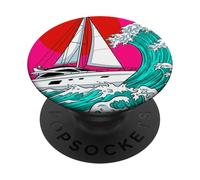 Japanese Wave Sailboat Sailing Boating Club Sailor PopSockets PopGrip Adhesivo