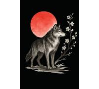 Japanese Wolf Dot Grid Notebook with Red Sun - Symbol of Strength and Loyalty: 120 Dot Grid Pages, 6x9, Minimalist Japanese Sumi-e Art Journal