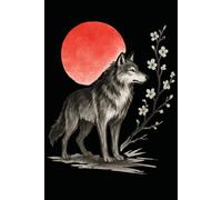 Japanese Wolf Dot Grid Notebook with Red Sun - Symbol of Strength and Loyalty: 120 Dot Grid Pages, 6x9, Minimalist Japanese Sumi-e Art Journal