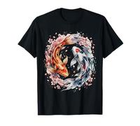 Japanese Yin Yang Koi Fish Sakura Watercolor Camiseta