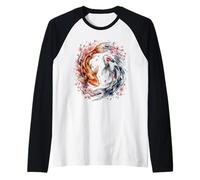 Japanese Yin Yang Koi Fish Sakura Watercolor Camiseta Manga Raglan