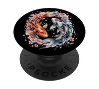 Japanese Yin Yang Koi Fish Sakura Watercolor PopSockets PopGrip Adhesivo