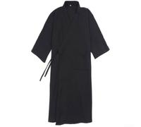 Japanese Yukata - Albornoz largo para hombre con cinturón, estilo kimono de algodón, pijama casual para relajarse en el hogar (L negro)