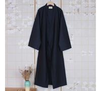 Japanese Yukata - Albornoz largo para hombre con cinturón, estilo kimono de algodón, pijama casual para relajarse en casa (M, azul marino)