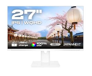 JapanNext Monitor Blanco 27" IPS WQHD (2560x1440) | HDR | Carga por USB-C (65W) | Altura e Inclinación Ajustables (HSP) | 100% sRGB G-Sync/FreeSync | JN-i27QR-C65W-HSP-W