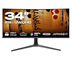 JAPANNEXT Monitor Curvado 34" IPS UWQHD (3440x1440) | HDR & KVM | Carga a través de USB-C (65W) Altura Ajustable Altavoces Integrados | G-Sync/FreeSync | Garantía de 2 años | JN-IPSC34UWQHDR-C65W-H