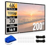 Japard - Pantalla de proyección de 200 pulgadas para interior y exterior, 4K Full HD 3D 16:9 de doble cara, plegable, portátil, montaje en pared, colgante, extra grande, para películas en el patio