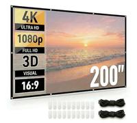 Japard Pantalla de proyector de 200 pulgadas para exteriores, 4K Full HD 3D 16:9, material de lona, proyección de doble cara, plegable, portátil, montaje en pared para colgar en teatro, cine en el