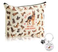 JAPBOR Bolsa de maquillaje para los amantes de los perros, juego de bolsas de cosméticos con temática de perro pastor alemán y llavero, bonita bolsa de maquillaje organizadora para cachorros,
