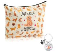 JAPBOR Bolsa de maquillaje para los amantes de los perros, juego de bolsas de cosméticos y llavero con temática de perro Golden Retriever, lindo organizador de cachorros, bolsa de maquillaje con