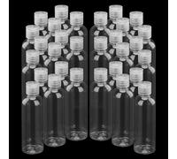 JAPCHET 30 botellas de viaje de plástico transparente de 100 ml con tapa abatible, botellas vacías de plástico, pequeños recipientes portátiles recargables para artículos de tocador, loción, botellas