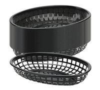 JAPCHET 30 cestas de comida rápida negras de 9.4 x 6.1 pulgadas, cesta ovalada de plástico para servir comida rápida, cestas de servir restaurante para hamburguesas, delicatessen