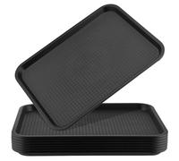 JAPCHET 8 bandejas de comida rápida de 41,5 x 30,5 cm, color negro, bandeja de plástico para almuerzo, servicio de alimentos, bandejas rectangulares para cafetería, restaurante, cocina, etc