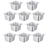 JAPCHET Paquete de 10 sartenes de hotel antiatascos, sartén de acero inoxidable de tamaño 1/6, 4 pulgadas de profundidad, bandeja de almacenamiento de alimentos de metal para catering, cocina