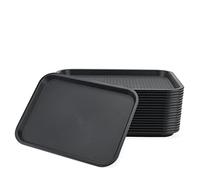 JAPCHET Paquete de 18 bandejas rectangulares de plástico Negro para Alimentos, 35 x 27 cm, Modernas, Resistentes y Antideslizantes, hoteles, restaurantes y cocinas
