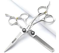 Japón 440 Steel Scissors Professional Hairdressors for Barber Thinning Hair Shears 5.5/6/6.5 inch(6 pulgadas y 2 piezas-D)
