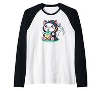Japón Bubble Tea Boba Tea Kawaii Anime Neko Grim Reaper Cat Camiseta Manga Raglan