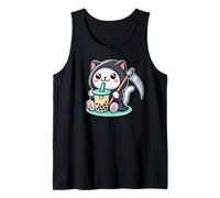 Japón Bubble Tea Boba Tea Kawaii Anime Neko Grim Reaper Cat Camiseta sin Mangas