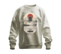 Japón Calavera Pagoda Rojo Sol Sakura Sudadera Suéter Naturaleza, L