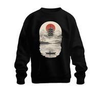 Japón Calavera Pagoda Rojo Sol Sakura Sudadera Suéter, Negro, L