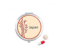 Japón cultura rojo patron de bambú Travel bolsillo píldora caso medicina dispensador espejo regalo caja de almacenamiento