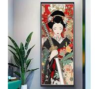 Japón Diamond Painting Kit Completo, 5D Kit Diamond Painting Samurái Pintura Diamante, DIY Punto de Cruz Dibujos con Diamantes, Puzzle Diamond Art para Decoración de la Pared 20x50 cm/7.8x19.6 Inch