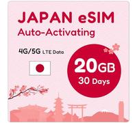 Japón eSIM 30 días 20 GB | Código QR eSIM enviado por correo electrónico dentro de las 24 horas posteriores al envío | Escanea el código QR y usa inmediatamente | Activación automática | Solo datos