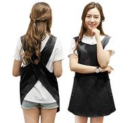 Japón Estilo Delantal, Color Sólido Algodón Lino, Delantal Trasero Cruzado en Forma de X, Diseño Acortado con Bolsillos para Cocina, Panadería, Floristería, Cerámica, Negro