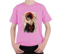 Japón Geisha Kimono Caligrafía Sol Rojo Niños Camiseta, Rosa., 152