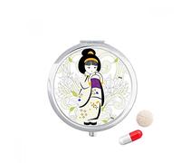 Japón kimono Girl Patron Travel bolsillo píldora caso medicina dispensador espejo regalo caja de almacenamiento