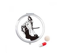 Japón kimono negro ilustración Travel bolsillo píldora caso medicina dispensador espejo regalo caja de almacenamiento