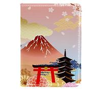 Japón Monte Fuji Temple Cherry Pasaporte Clip Billetera Titular PU Cuero 4x5.5 pulgadas para viajeros, Varios colores, 10x14cm/4x5.5 in