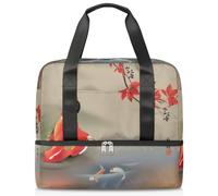 Japón Mujer Alimentación Koi Carps Deportes Bolsa de lona para mujeres, hombres y niños, Kirls Japón Impresión Fin de Semana Bolsas de noche Húmedo Separado 21 L Bolsa de mano para Viajes Gimnasio